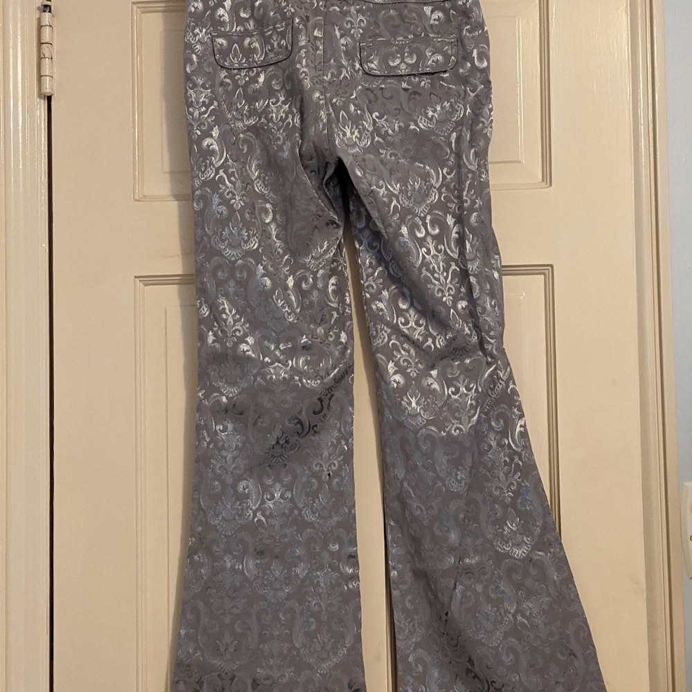 Vintage Funky Silver Pattern Bell Bottom Pants - image 8